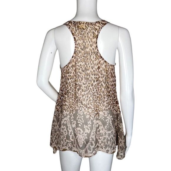 Daytrip Shirt Women Medium Brown Cheetah Print Mixed Print Tank Top Sheer Casual - Picture 4 of 8